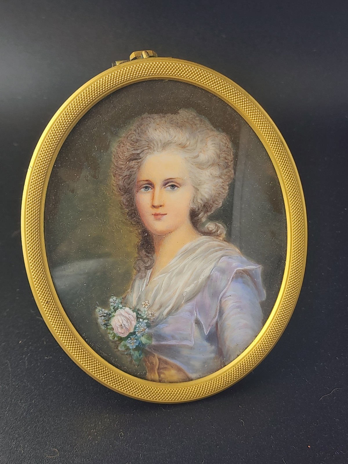 Antique French Portrait Miniature Madame Elisabeth c1890 Signed Gilt Brass Frame Antique French Portrait Miniature Madame Elisabeth c1890 Signed Gilt Brass Frame