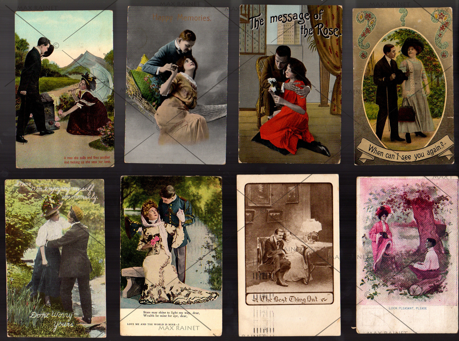 8 POSTCARD Antique Vintage LOVERS Real Photo SATIRE 1908-1914 1c stamps Flirty K