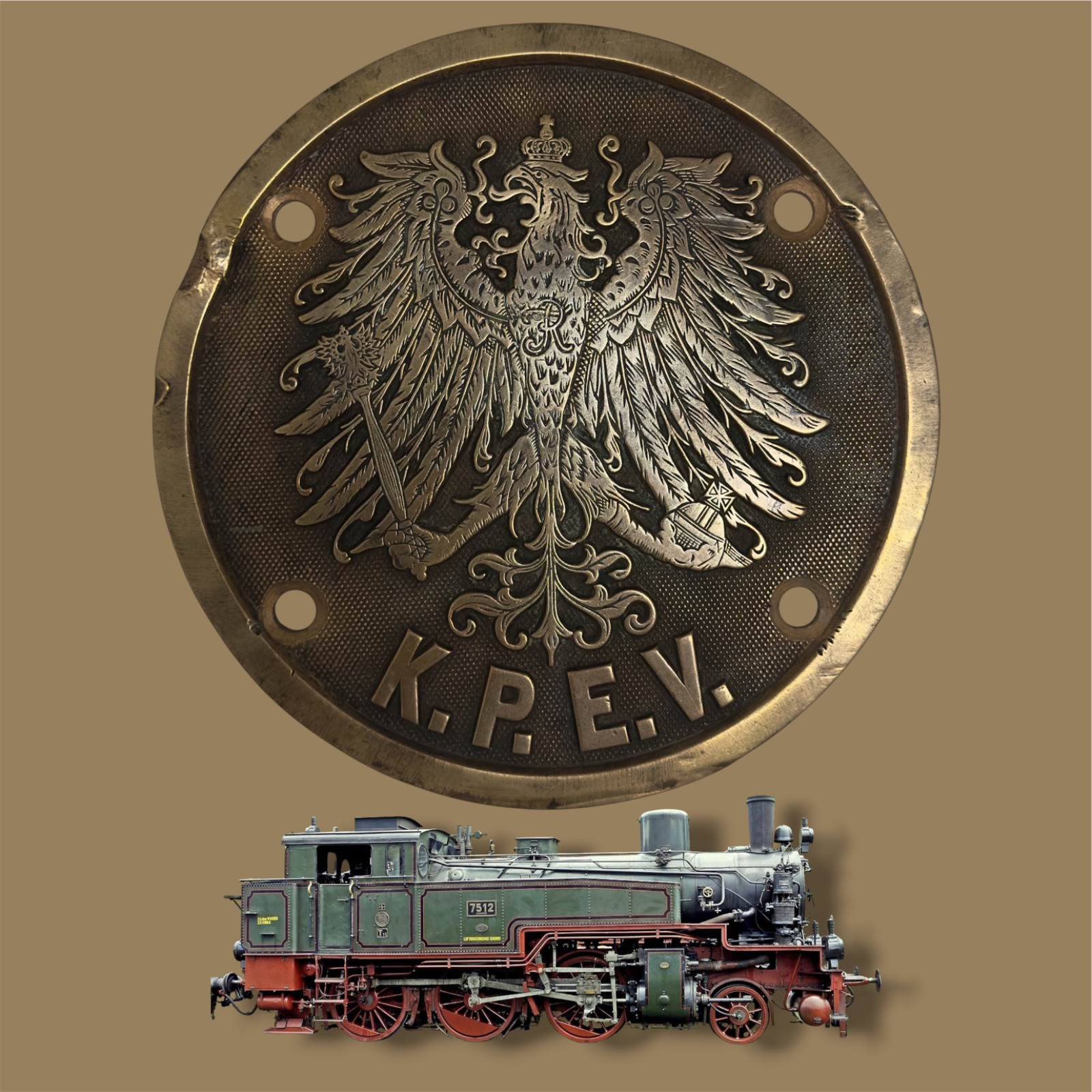 Antique K.P.E.V. Prussian Railway Brass Locomotive Plaque 1912 Pattern