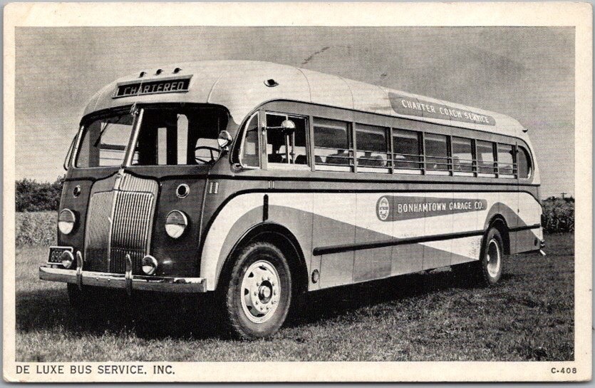 Vintage 1941 Pittsburgh PA Bus Advertising Postcard "Bonhamtown Garage Co."