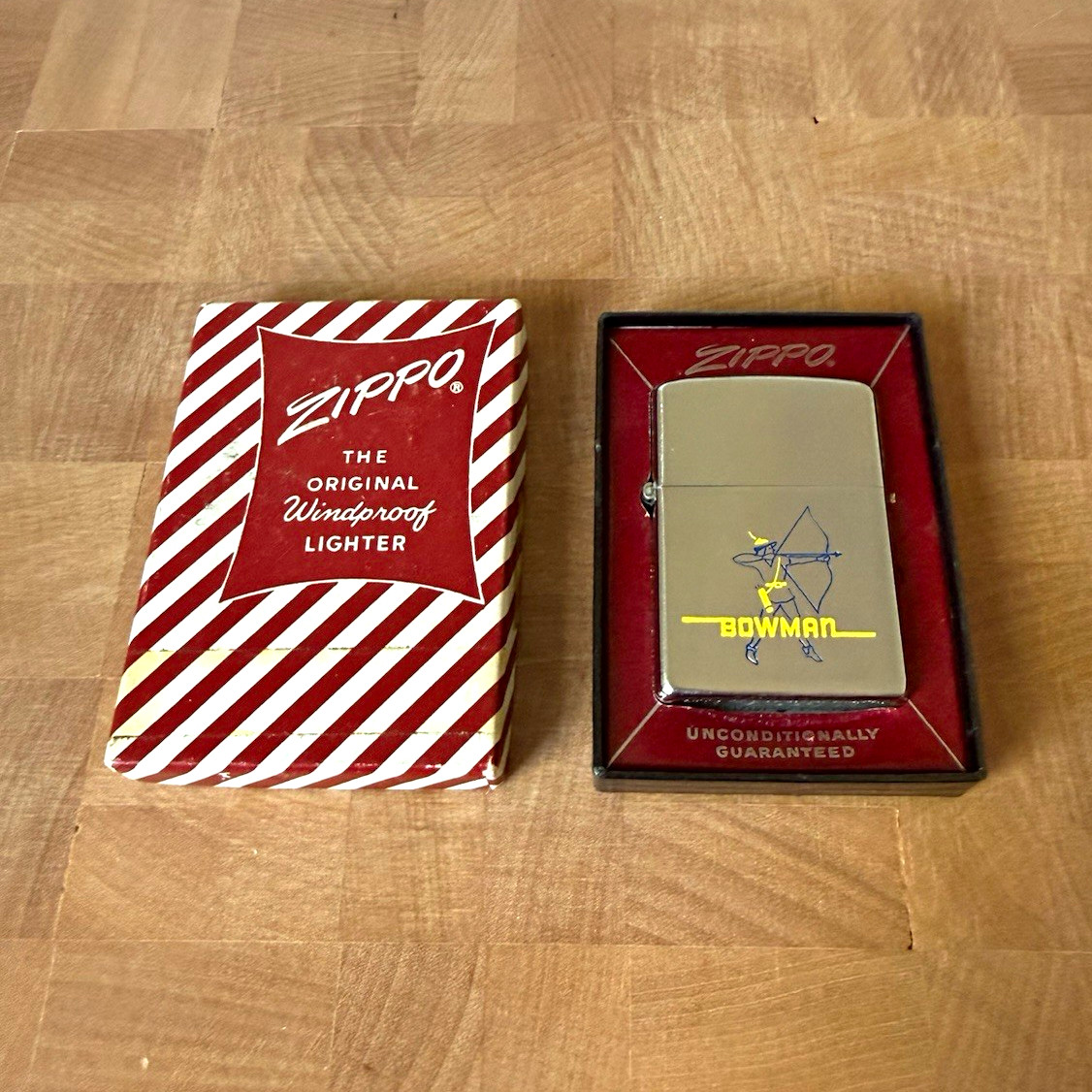 VTG 1950s Zippo The Original Windproof Lighter "Bowman" Archery w/ box