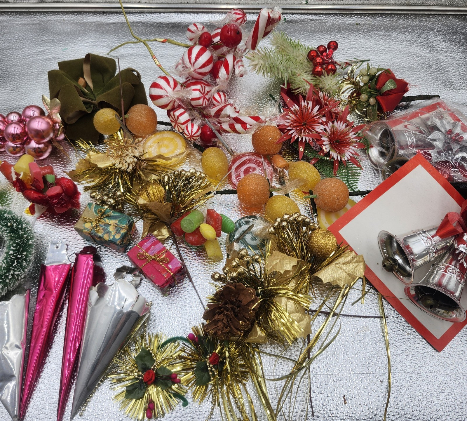 Lot Christmas artificial floral candy fruit Stems peppermint lemons poinsettia Lot Christmas artificial floral candy fruit Stems peppermint lemons poinsettia