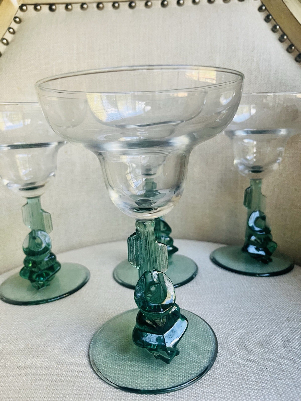 Cristal D'Arques Borracho Siesta Margarita Glasses Green Saguaro Cactus Set of 4 Cristal D'Arques Borracho Siesta Margarita Glasses Green Saguaro Cactus Set of 4