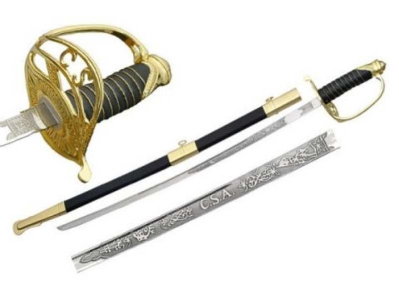 38" Handmade C.S Cavalry Sword w/Gold Handle & Metal Scabbard