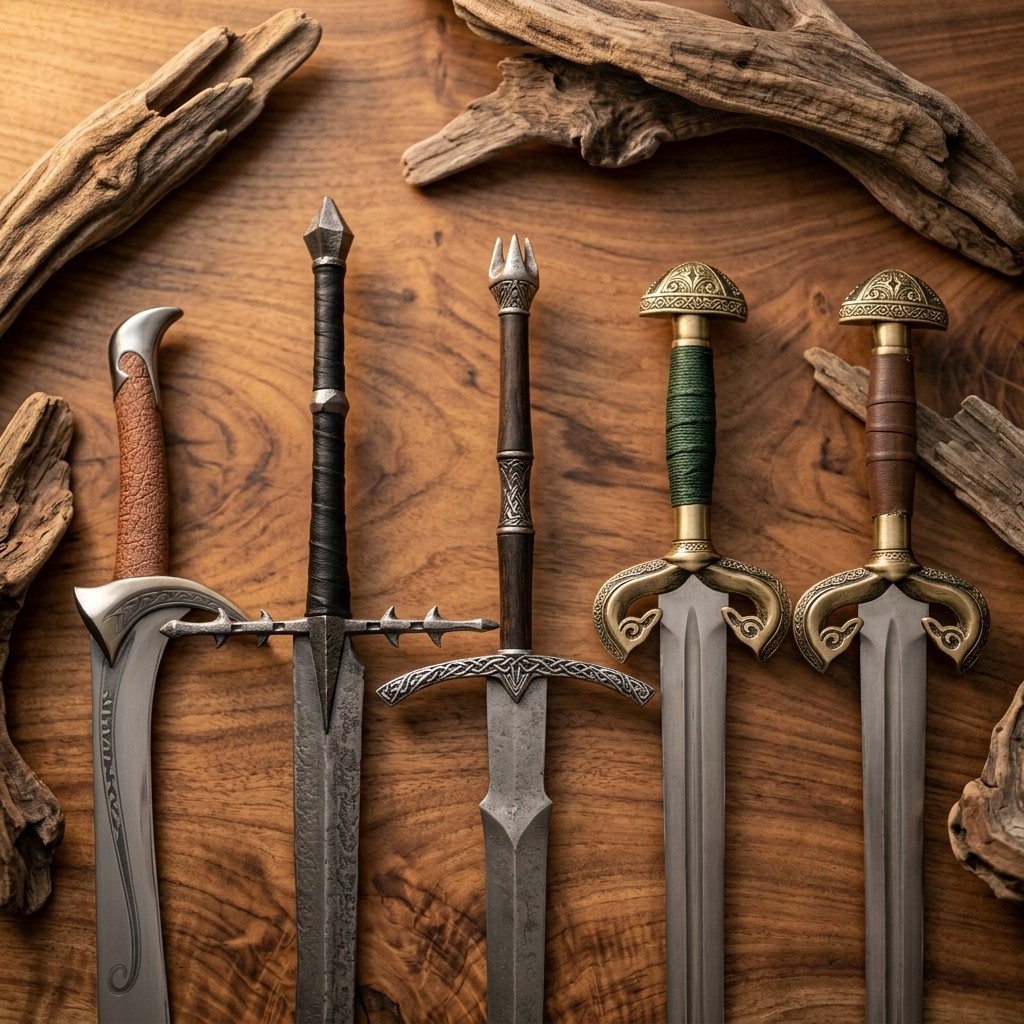 Set of 5 PCS Fantasy Replica Swords, Hand Forged Movie Inspired Collection Set of 5 PCS Fantasy Replica Swords, Hand Forged Movie Inspired Collection
