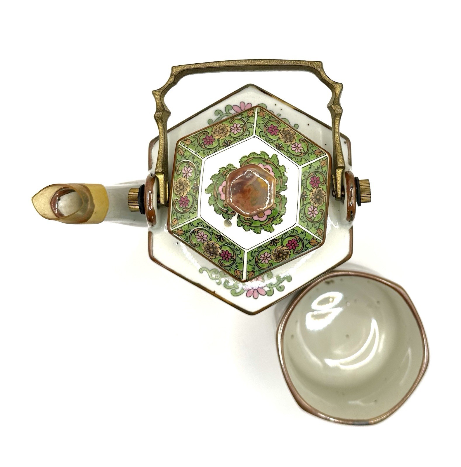 Vintage Porcelain Noritake Imperial Garden,Hexagonal Teapot & Cup, Metal Handle Vintage Porcelain Noritake Imperial Garden,Hexagonal Teapot & Cup, Metal Handle