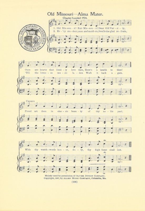 UNIVERSITY OF MISSOURI Song w/Seal c1937 "Old Missouri" - Original UNIVERSITY OF MISSOURI Song w/Seal c1937 "Old Missouri" - Original