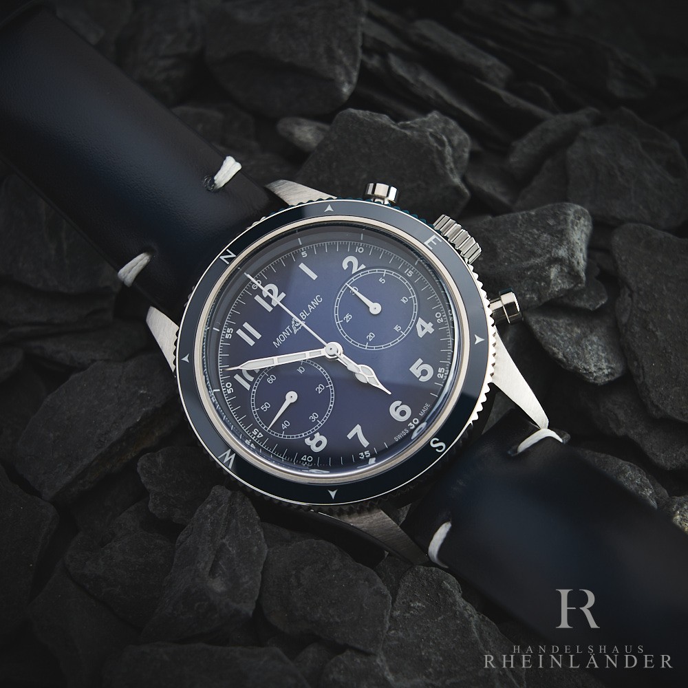 Montblanc 1858 Steel Ceramic 42mm Automatic Chronograph Calf Blue ID 126912 Original Box Montblanc 1858 Steel Ceramic 42mm Automatic Chronograph Calf Blue ID 126912 Original Box