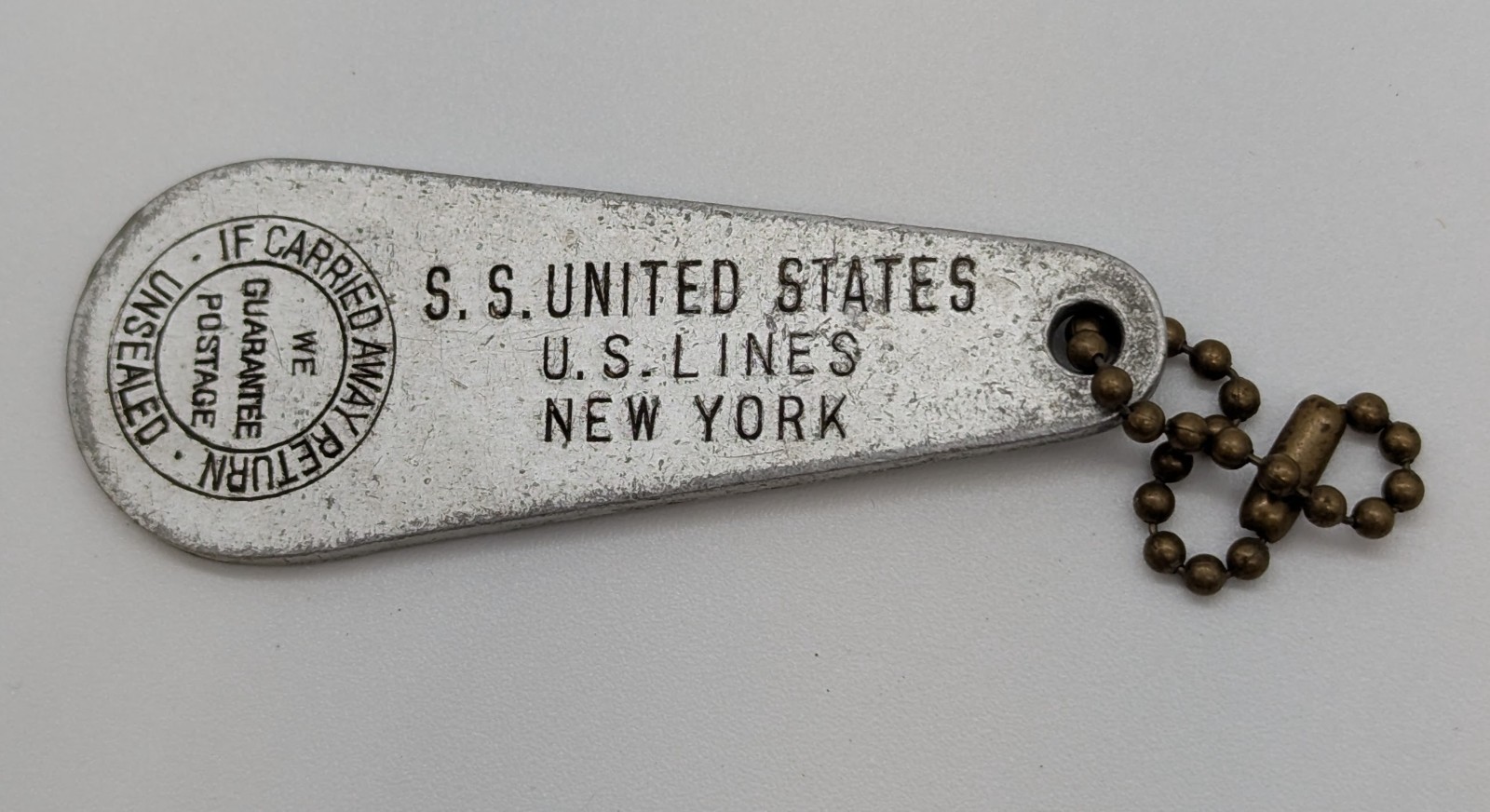 Vtg S.S. United States U.S Lines New York Key Room Fob Tag Ocean Liner Ship Vtg S.S. United States U.S Lines New York Key Room Fob Tag Ocean Liner Ship