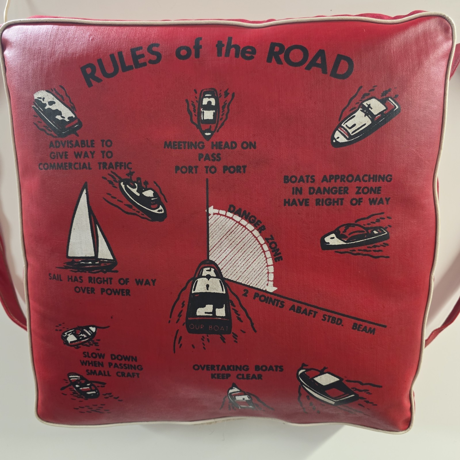 Vintage 1950's 1960's Sears  Boat Seat Cushion Rules of the Road Life Preserver