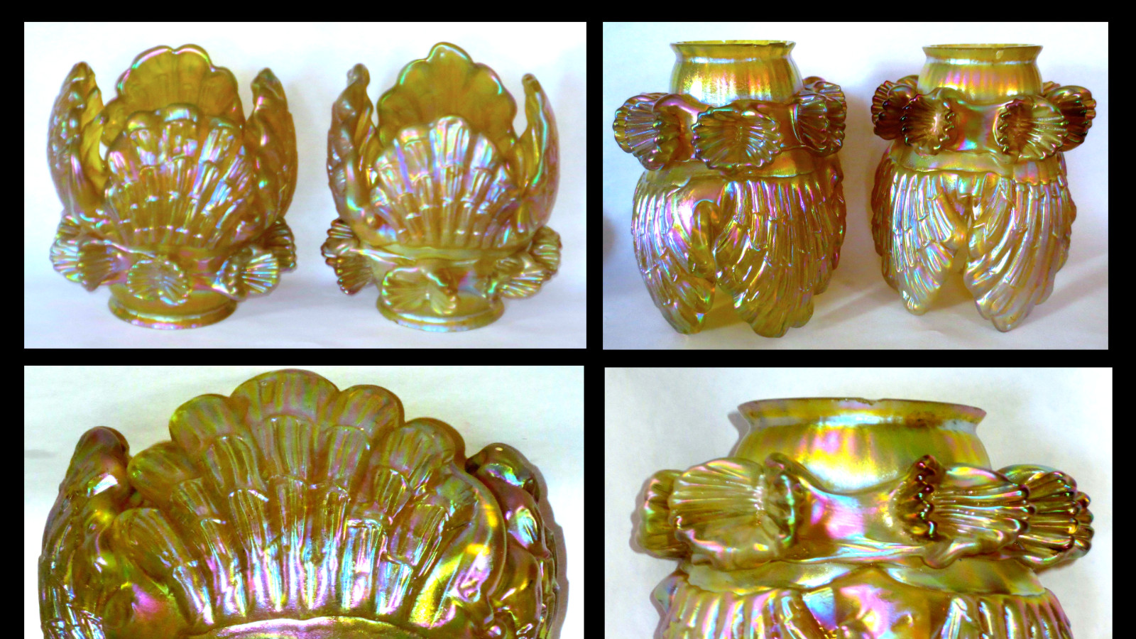 Pair Outrageous Art Nouveau Austrian Iridescent Shell Nautilus Shades Loetz? WOW Pair Outrageous Art Nouveau Austrian Iridescent Shell Nautilus Shades Loetz? WOW