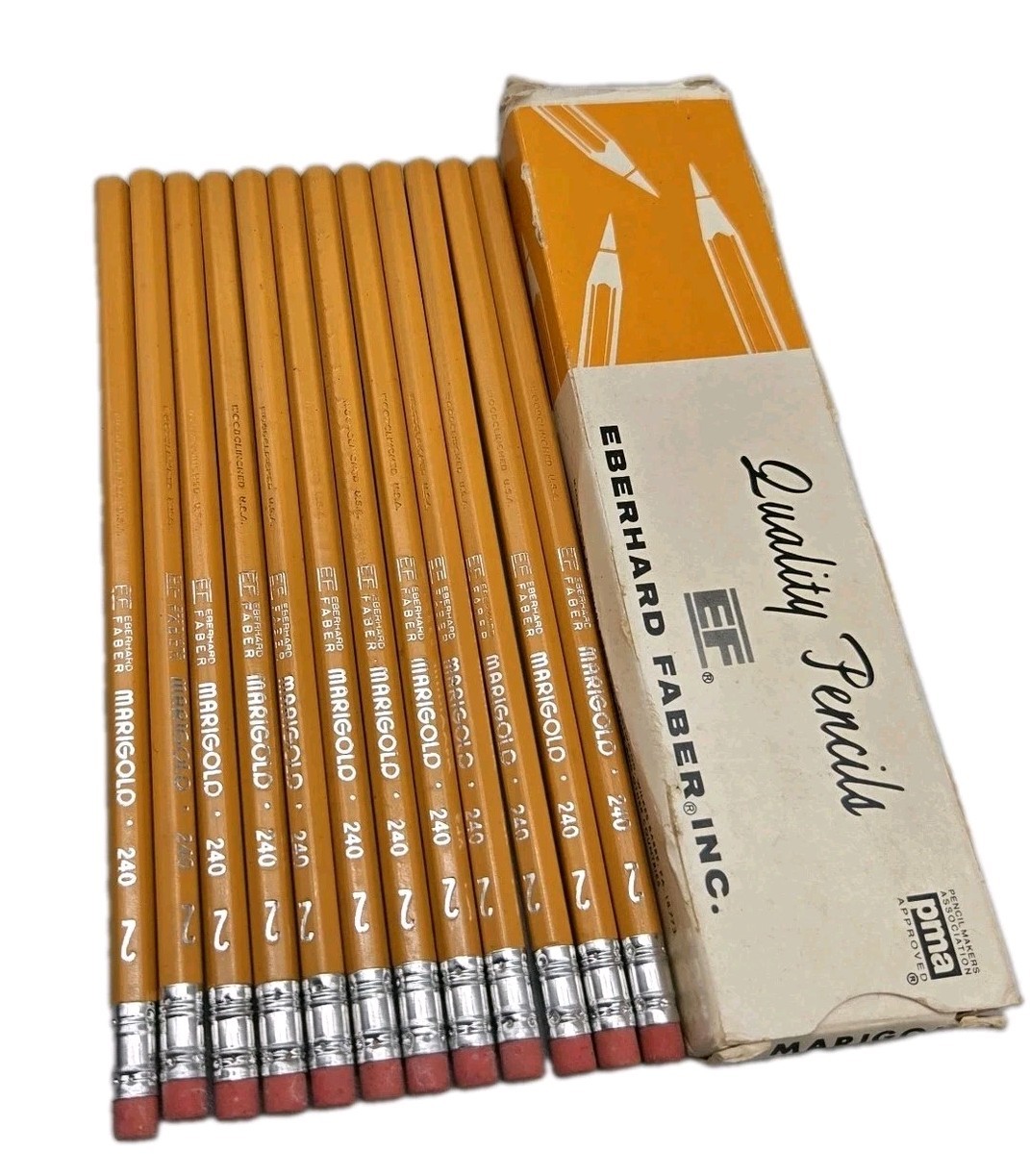VTG Eberhard Faber Quality Pencils MARIGOLD 240 No 2 Box of 12 Wood USA VTG Eberhard Faber Quality Pencils MARIGOLD 240 No 2 Box of 12 Wood USA
