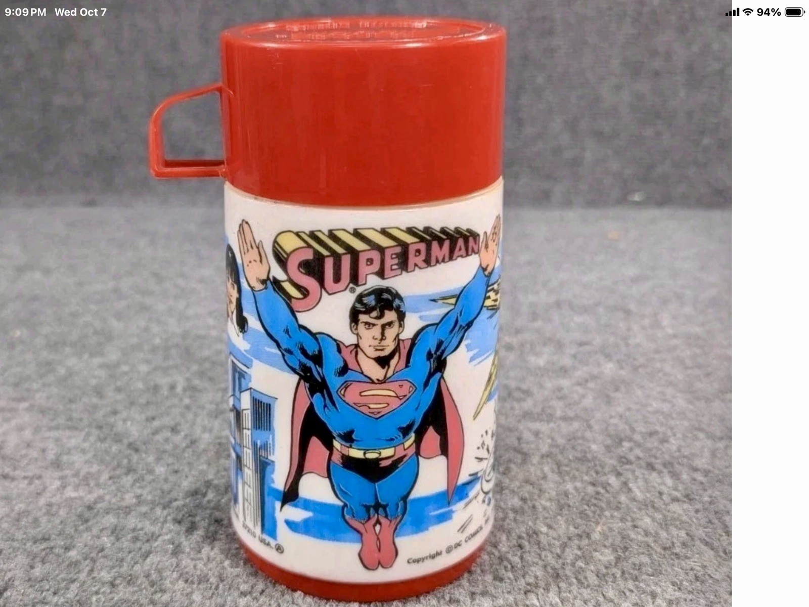 Vintage 1978 DC Comics Superman Aladdin Thermos w/Cup & Lid Complete Superhero
