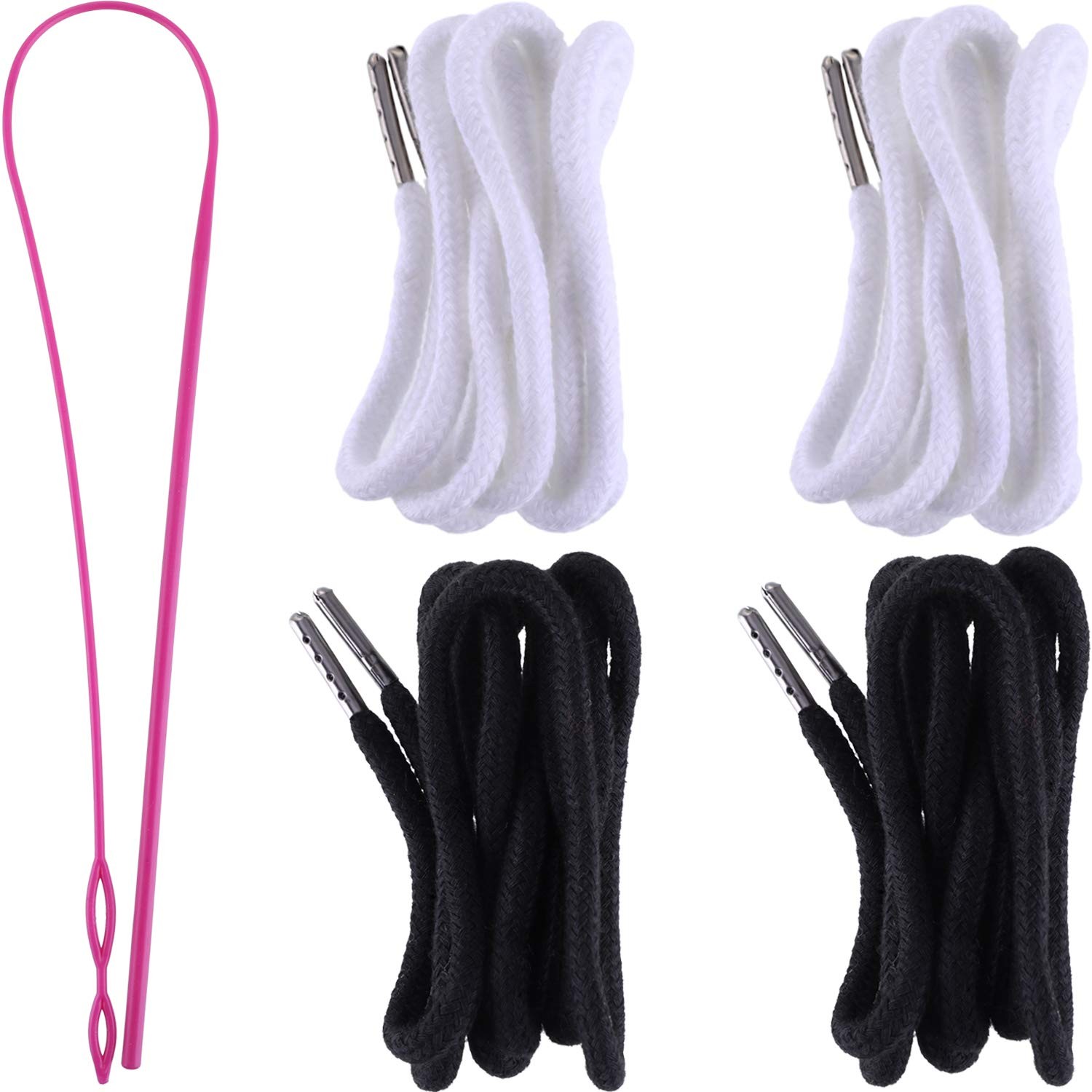 Drawstring Cords Replacement Drawstrings with Easy 53 inch, Black, White