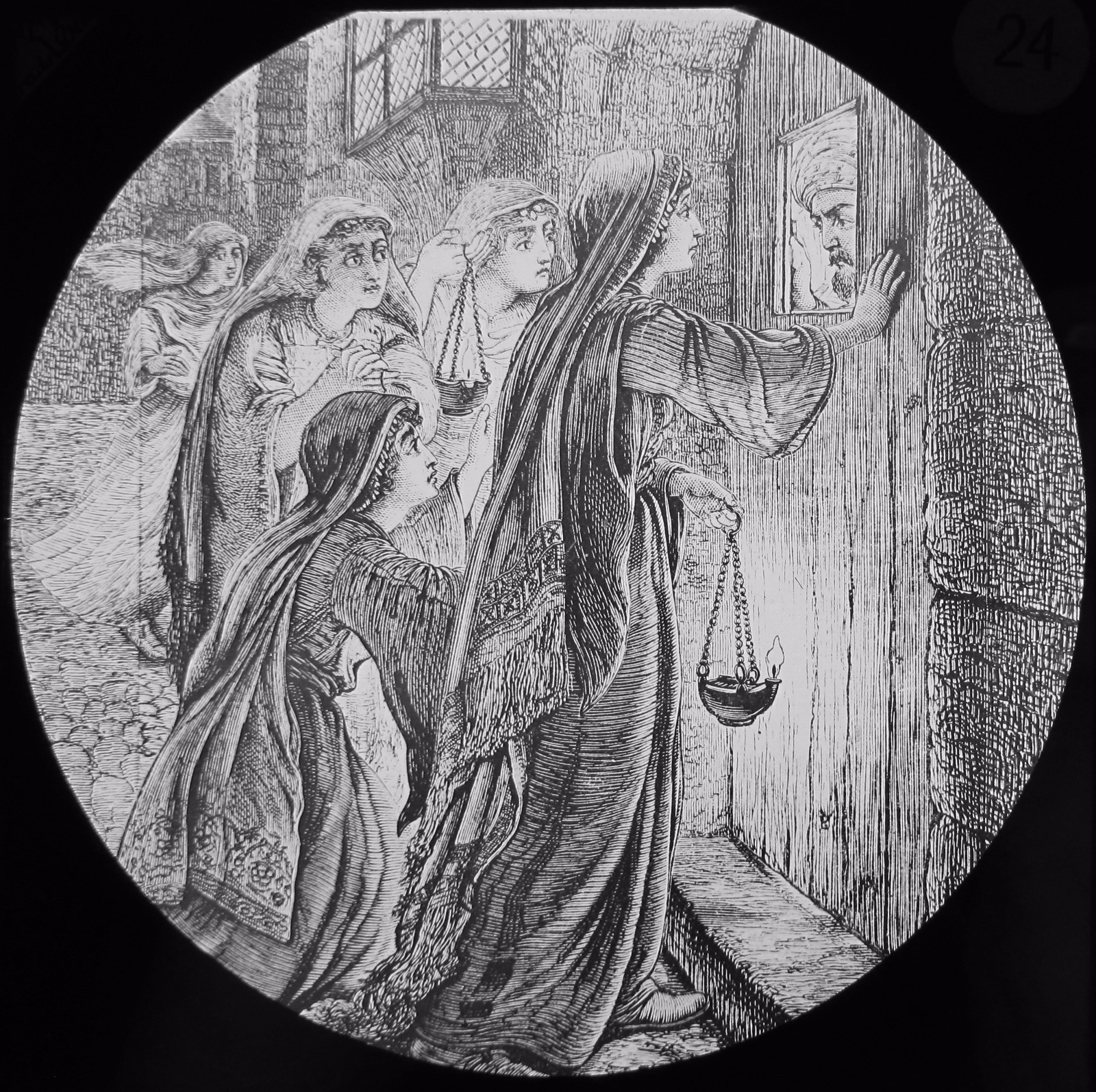 Glass Magic Lantern Slide THE TEN VIRGINS C1900 RELIGIOUS DRAWING 