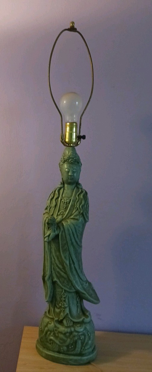 Vintage Quan Yin Goddess Table Lamp 19.5" Tall Verdigris Aqua (Guan Yin) Works Vintage Quan Yin Goddess Table Lamp 19.5" Tall Verdigris Aqua (Guan Yin) Works
