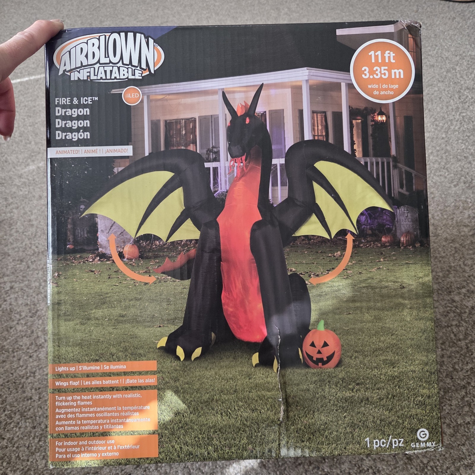 Gemmy 11ft Tall Animated Fire & Ice Dragon Halloween Inflatable NEW