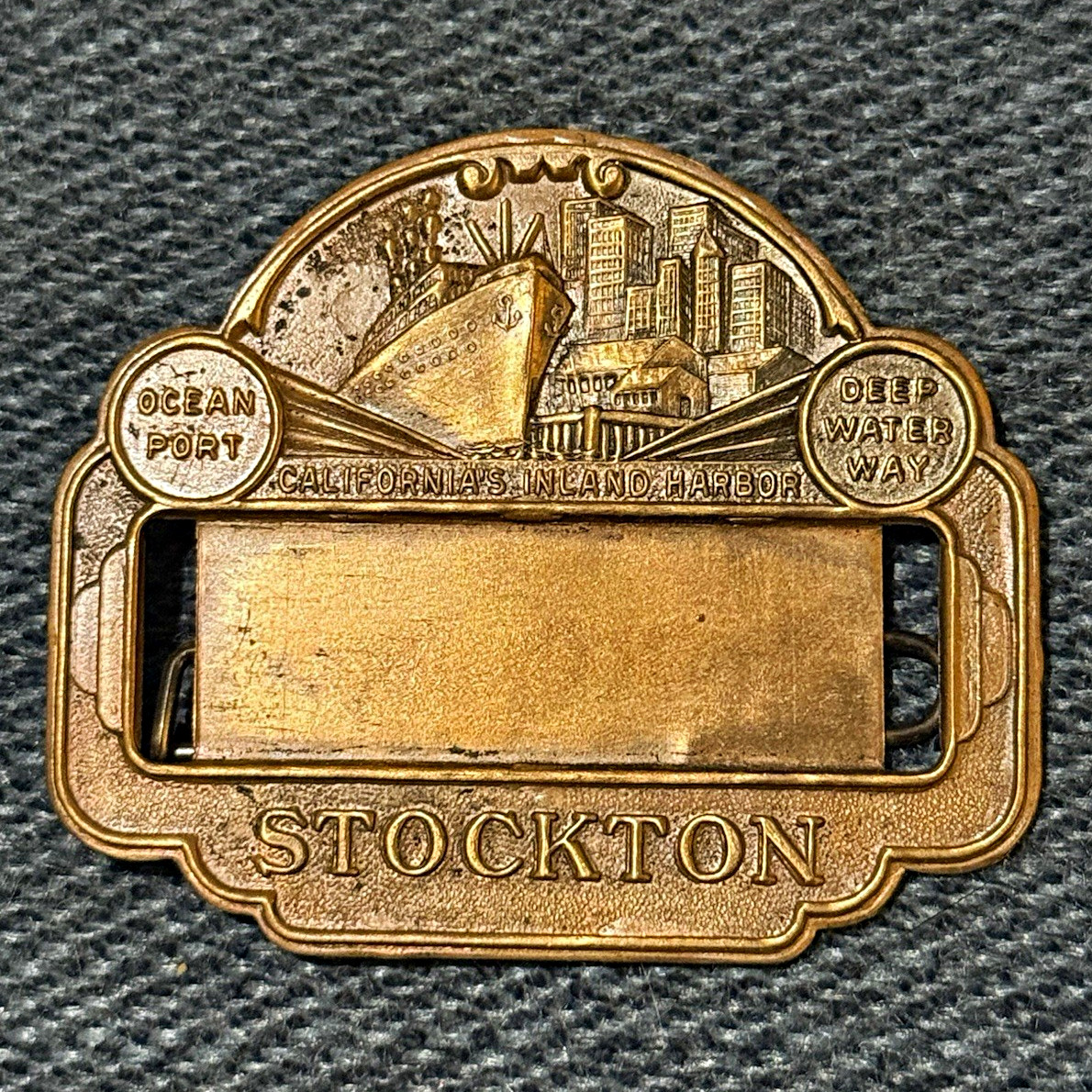 Stockton California Souvenir Belt Buckle Brass Tone "STOCKTON" Stockton California Souvenir Belt Buckle Brass Tone "STOCKTON"