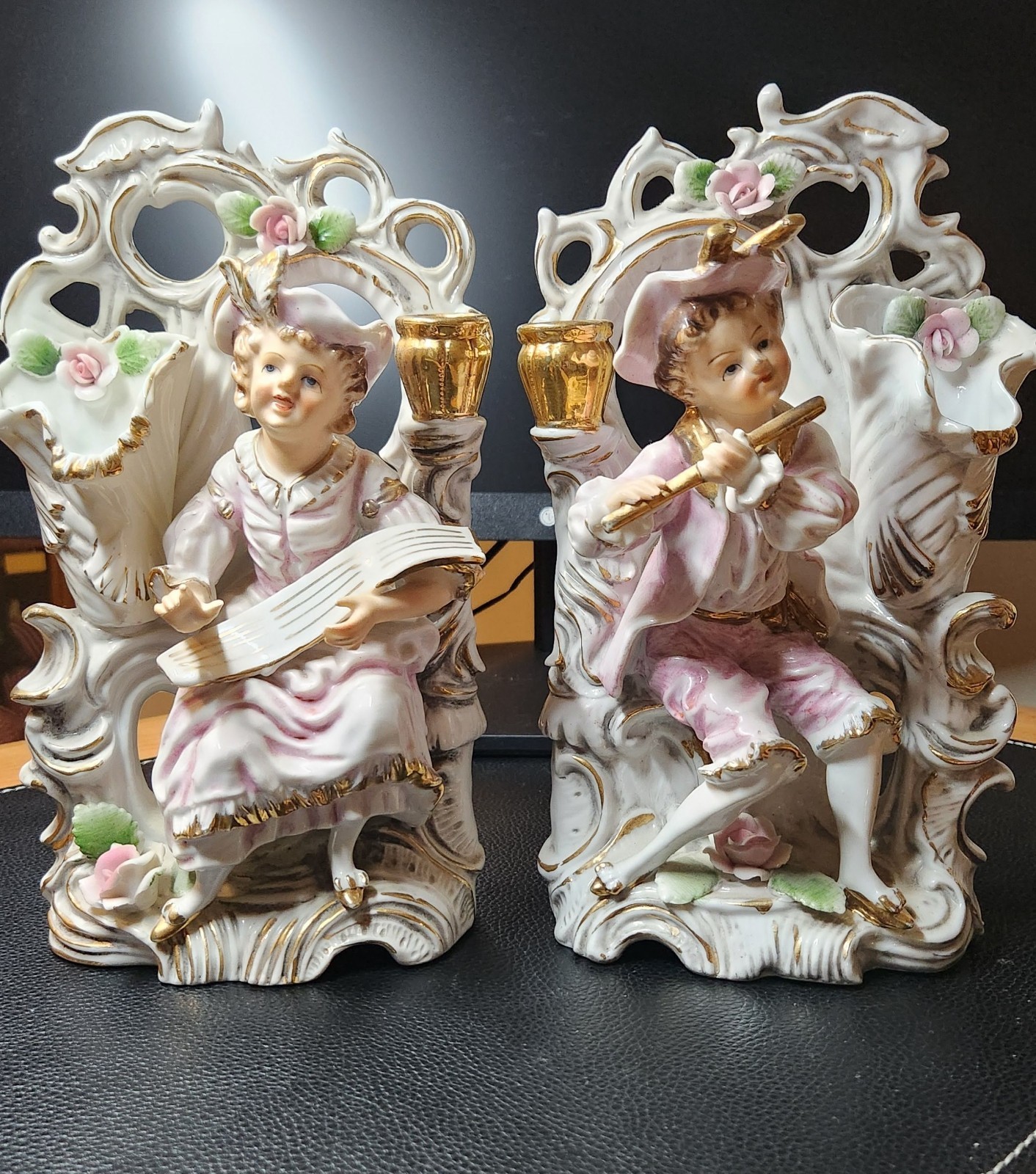 vintage german porcelain figurines Pair of Mirror Image Musician Figurines vintage german porcelain figurines Pair of Mirror Image Musician Figurines