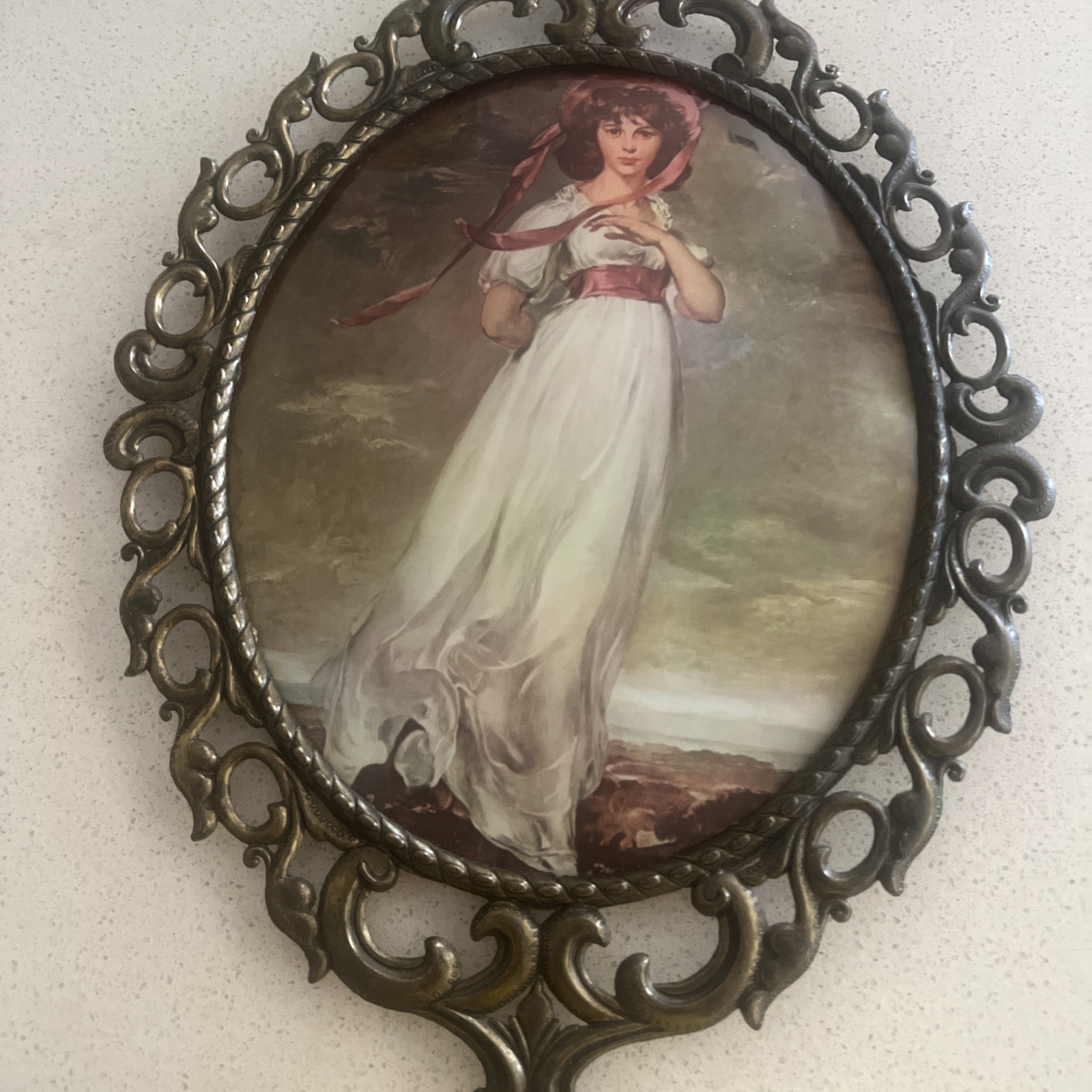 Vintage J.I.C. New York Pinky Print Cast Metal Convex Glass Italy Pinkie Vintage J.I.C. New York Pinky Print Cast Metal Convex Glass Italy Pinkie