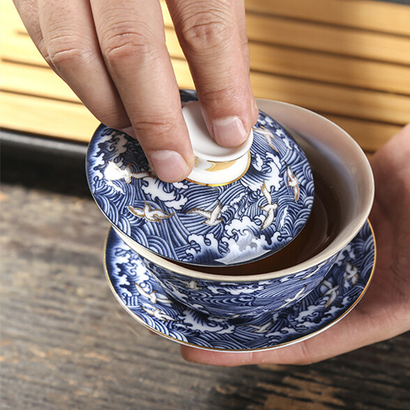 Chinese Pure Silver Gaiwan Color Enamel Craft Porcelain Tureen Covered Bowl Lid Chinese Pure Silver Gaiwan Color Enamel Craft Porcelain Tureen Covered Bowl Lid