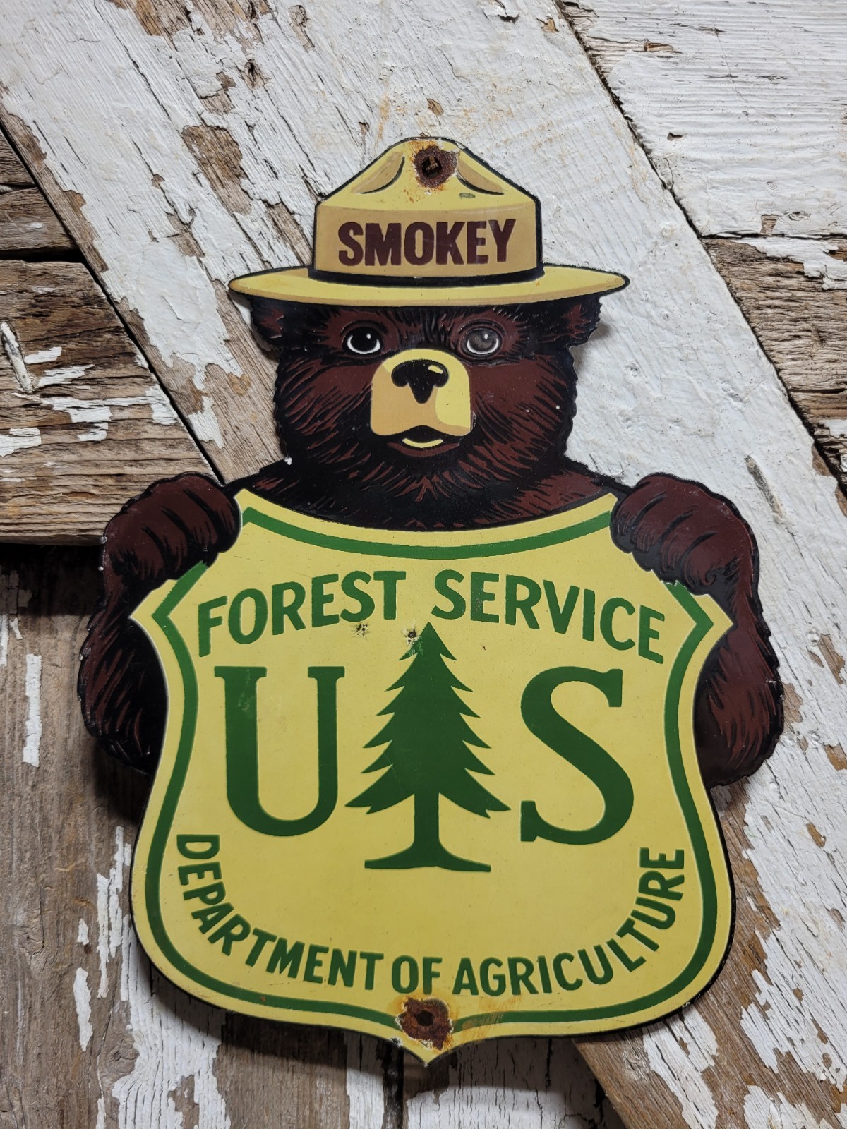 VINTAGE SMOKEY BEAR PORCELAIN SIGN RARE OLD FOREST SERVICE NATIONAL PARK DIECUT VINTAGE SMOKEY BEAR PORCELAIN SIGN RARE OLD FOREST SERVICE NATIONAL PARK DIECUT