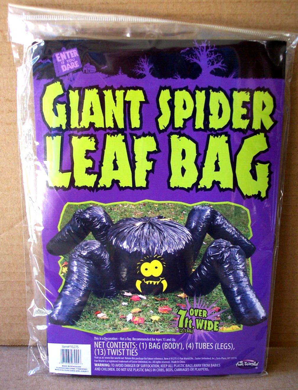 Giant Spider Leaf Bag, Over 7' Wide Great Family Fun Halloween Yard Fall Decor