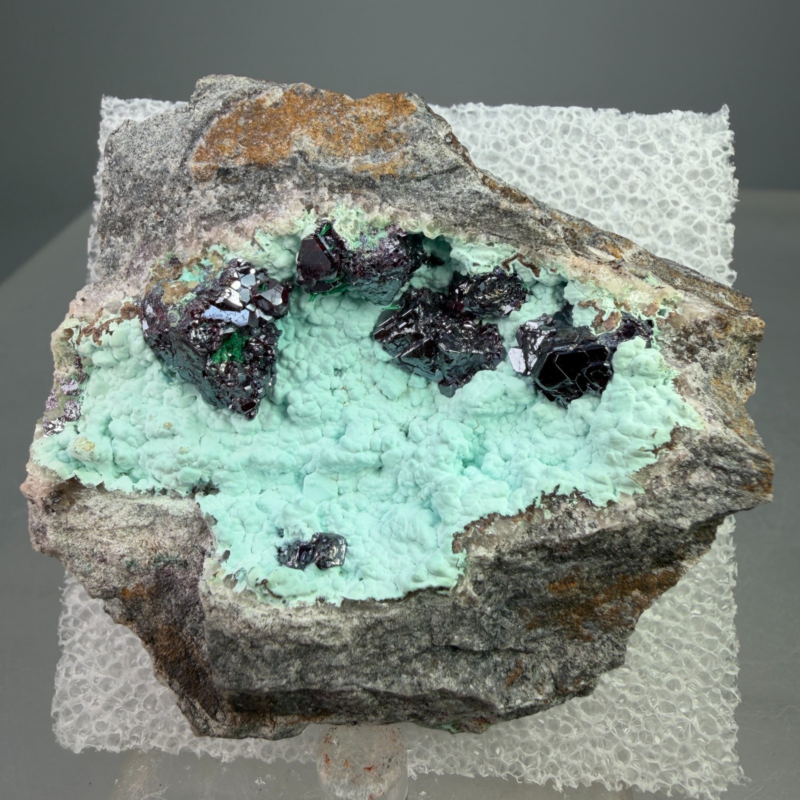 Nice Red Cuprite Crystals on Malachite: Mashamba West Mine, Kolwezi, DR Congo