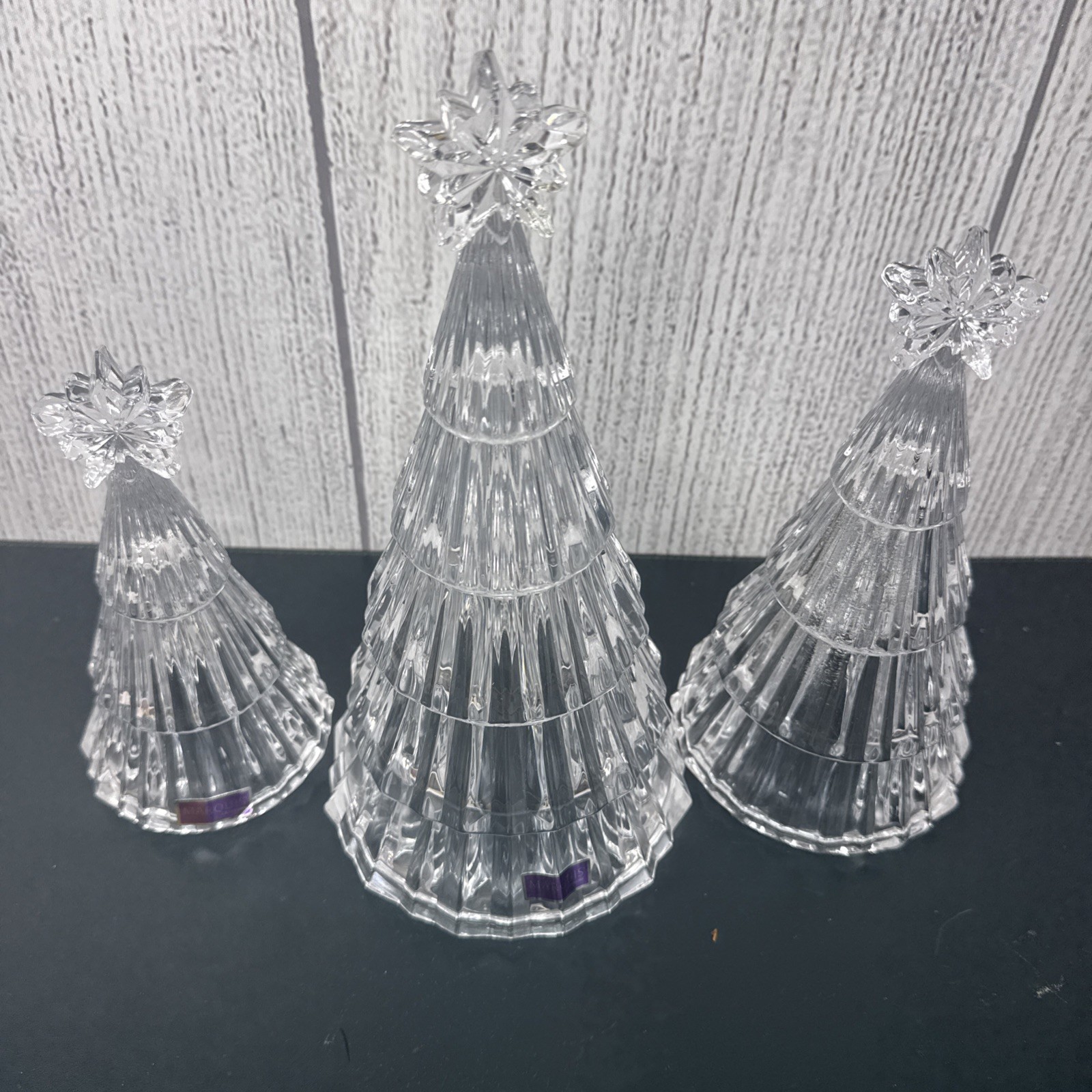 Marquis by Waterford 3 Clear Crystal Christmas Trees 6 3/4”, 8” & 10” Stunning