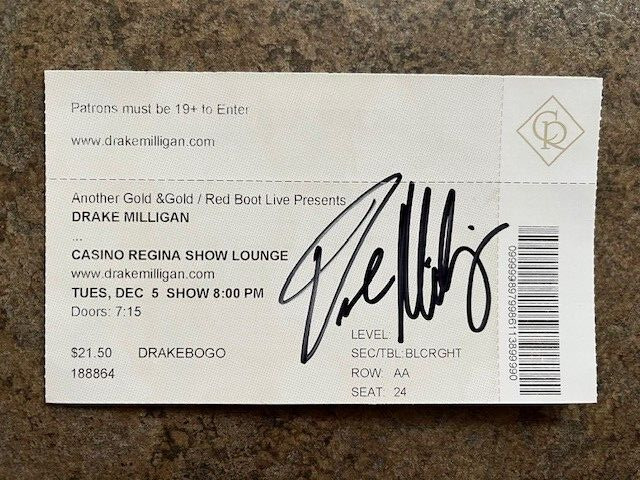 signed in person DRAKE MILLIGAN ticket from first show ever in CANADA  with COA