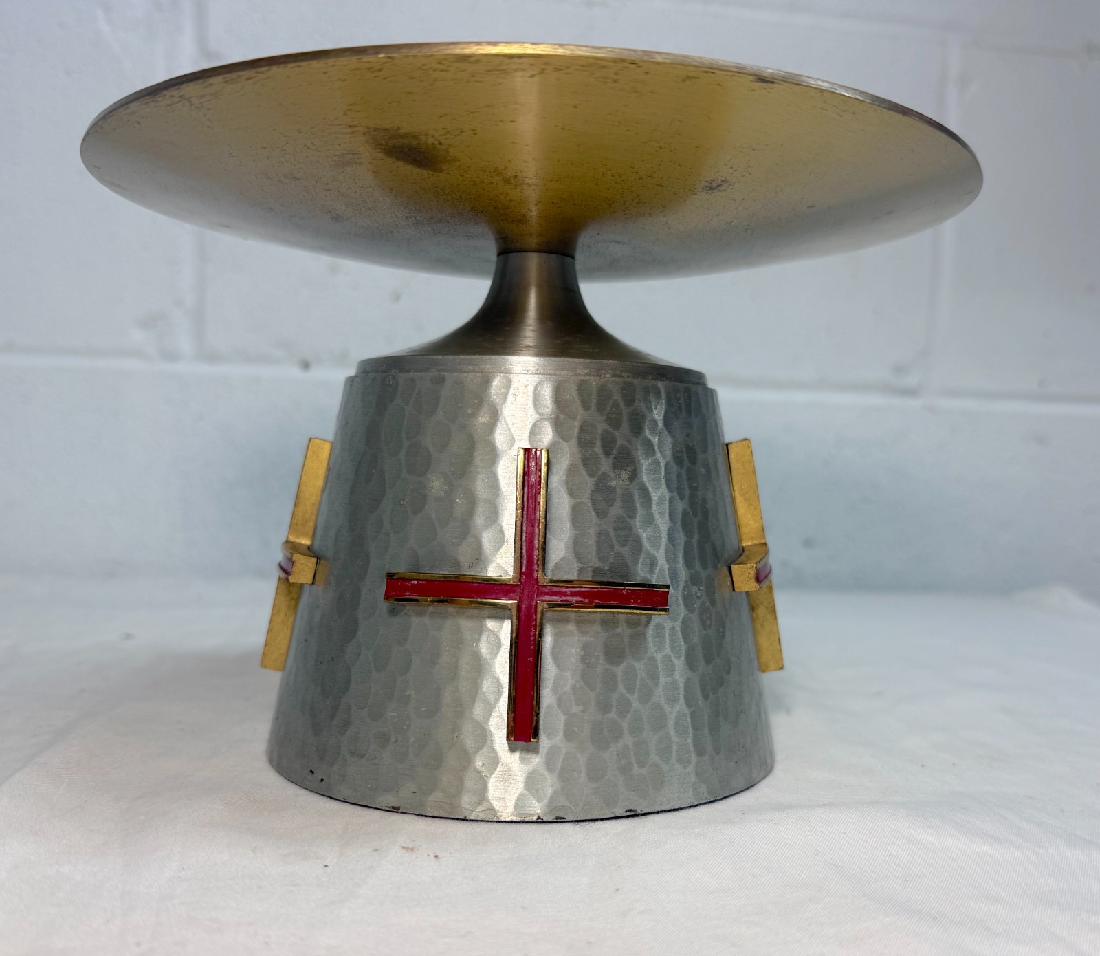 Antique enameled bronze Christian Catholic liturgical vessel altar receiver bowl Antique enameled bronze Christian Catholic liturgical vessel altar receiver bowl