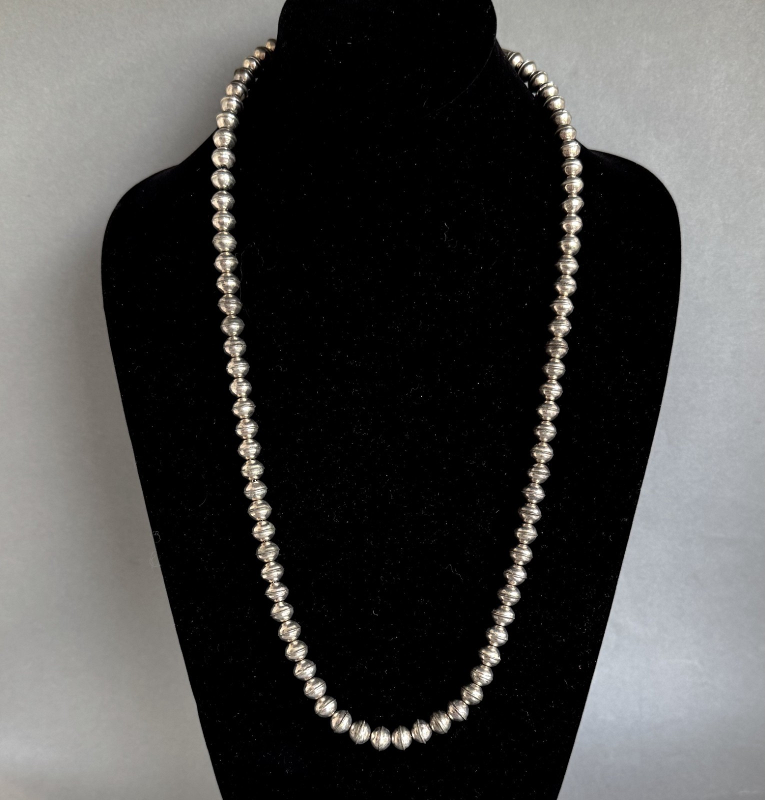 Navajo Sterling Silver Bench Press Bead Necklace 26" Long Navajo Sterling Silver Bench Press Bead Necklace 26" Long