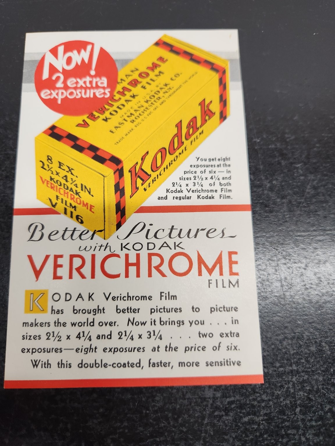 Vintage Kodak Verichrome Film Advertisement Card Rochester NY Photography Vintage Kodak Verichrome Film Advertisement Card Rochester NY Photography
