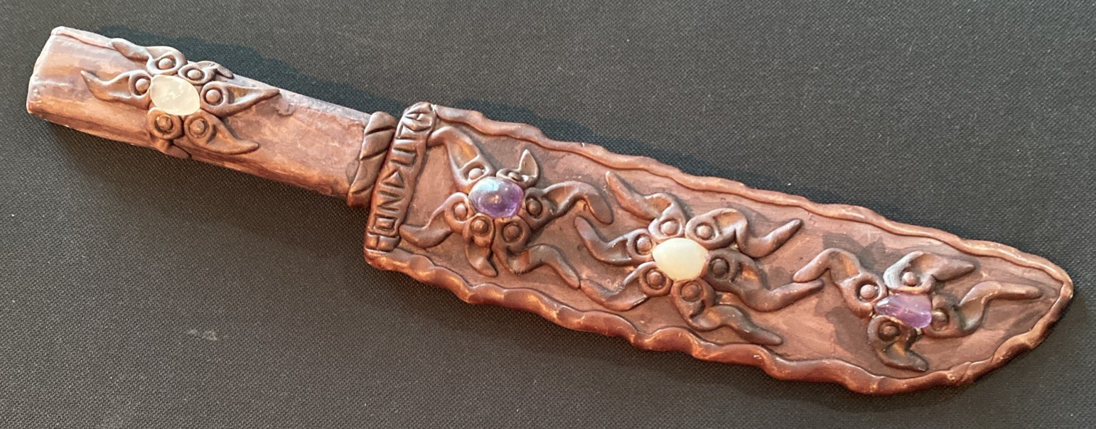 Handmade authentic Honduras Brazilian Sculpted knife with Suns and Gemstones