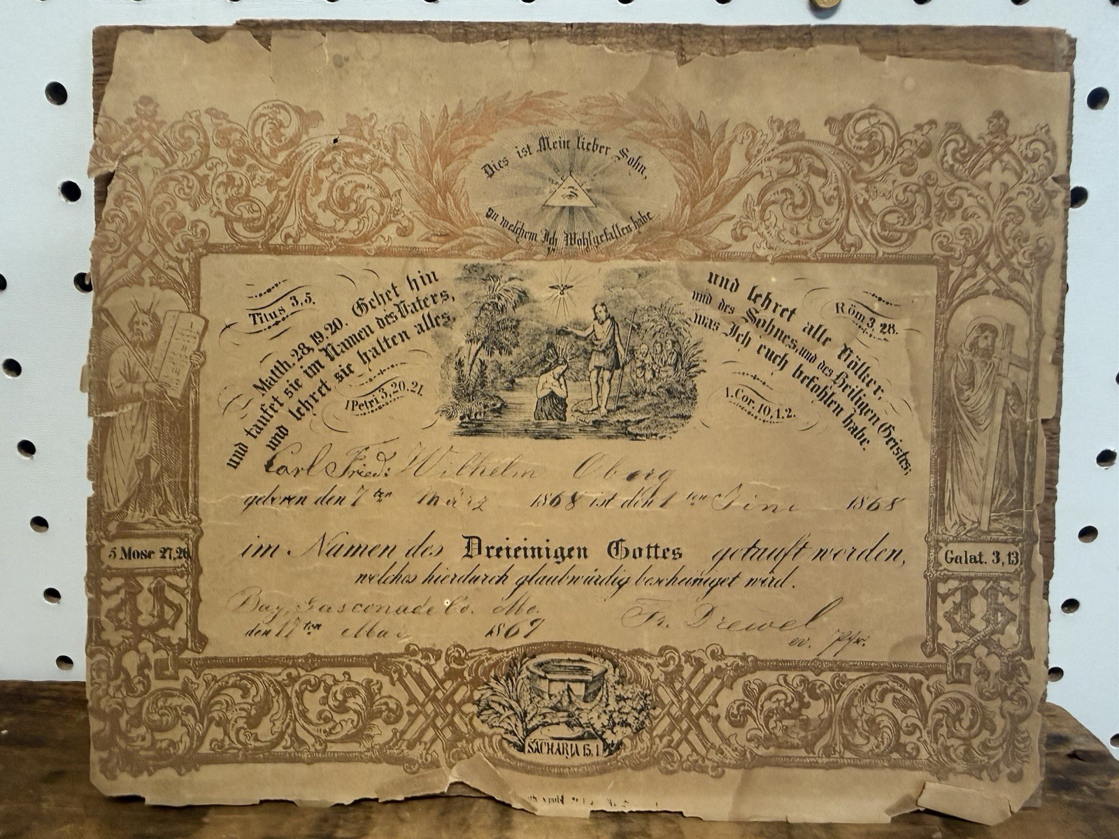 Antique 1868 German Protestant Baptismal Certificate Taufschein Fraktur Wilhelm Antique 1868 German Protestant Baptismal Certificate Taufschein Fraktur Wilhelm