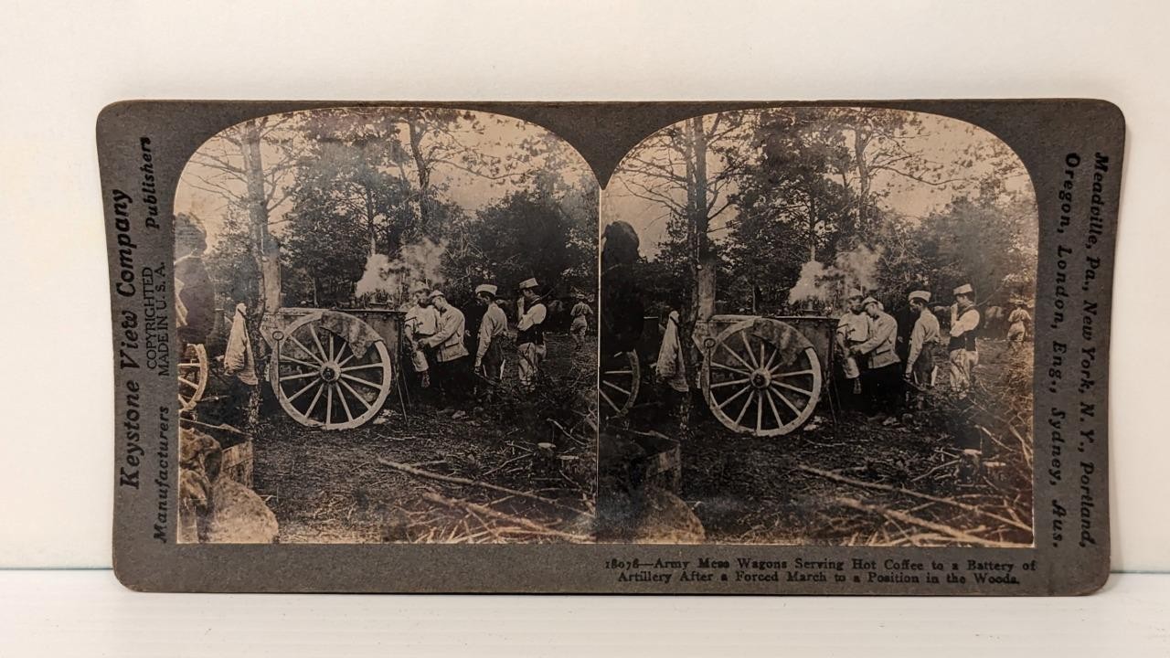 b618, Keystone Stereoview, #16, WWI, Army Mess Wagon Serving Hot Coffee, 1910s