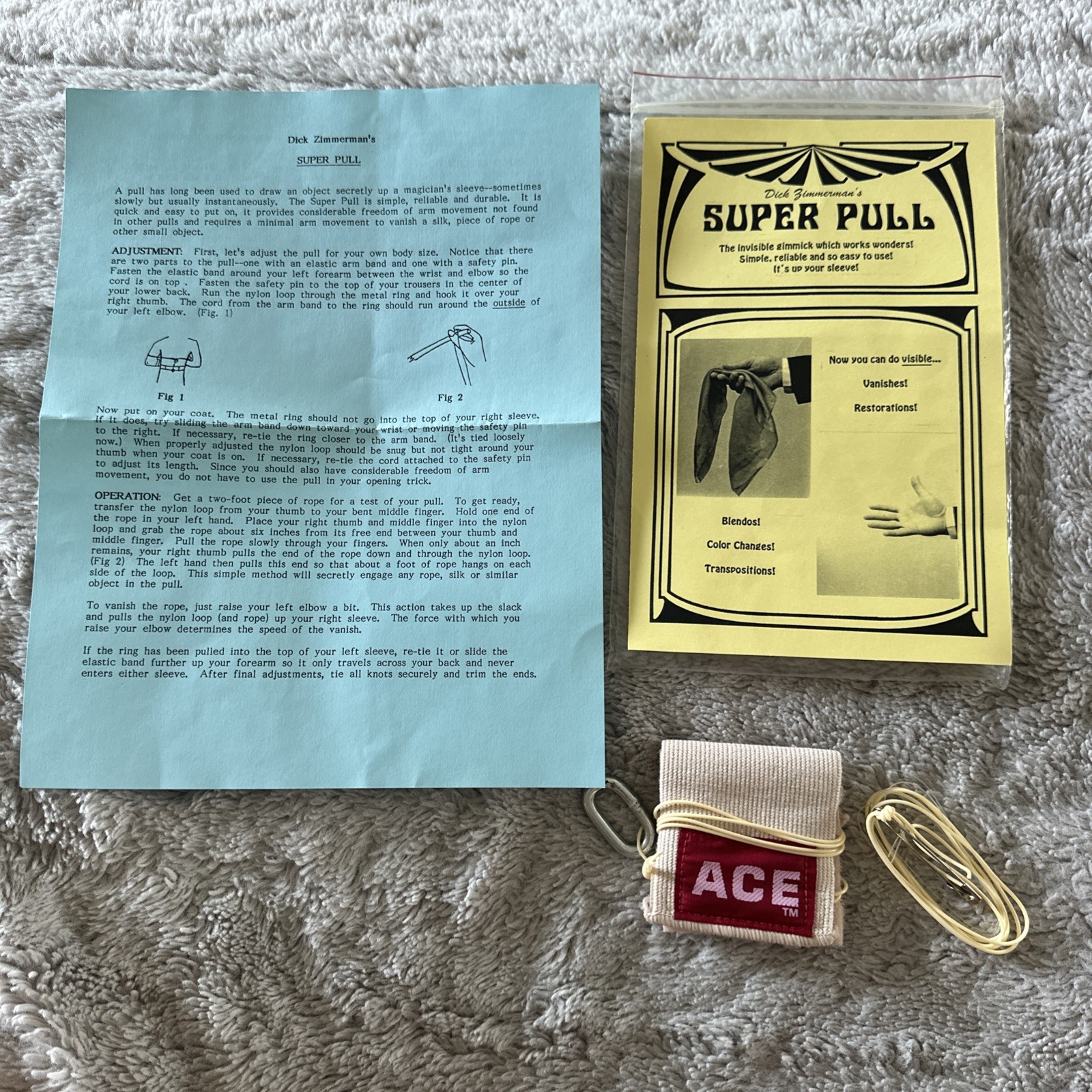 Vintage Dick Zimmerman Super Pull Magic Trick Gimmick Complete Instructions 