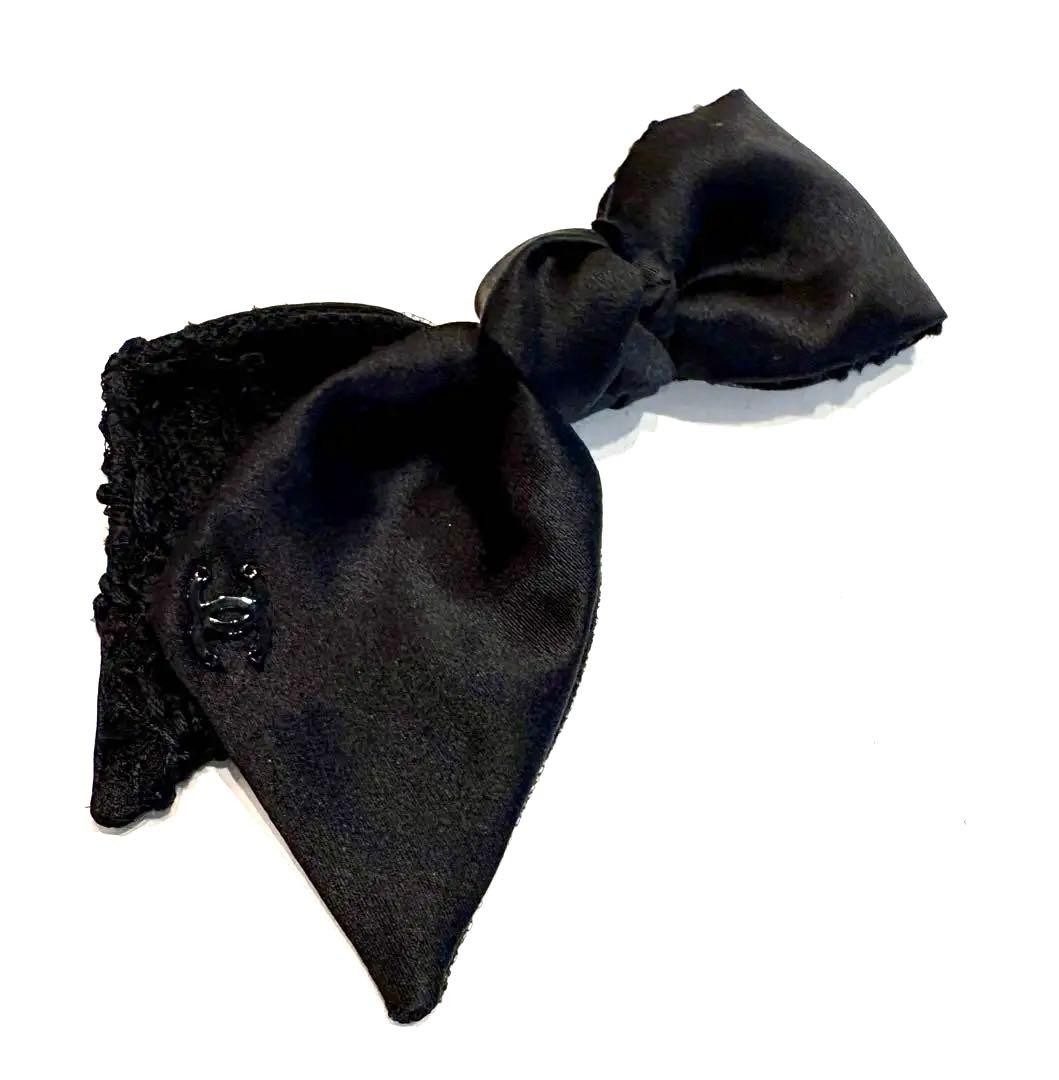 Chanel Cocomark Ribbon Brooch Logo Tulle Lace Black 16A