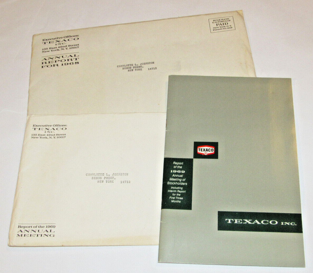 UNUSED VINTAGE TEXACO 1968 ANNUAL REPORT SEALED BONUS - 1969 ANNUAL MEETING