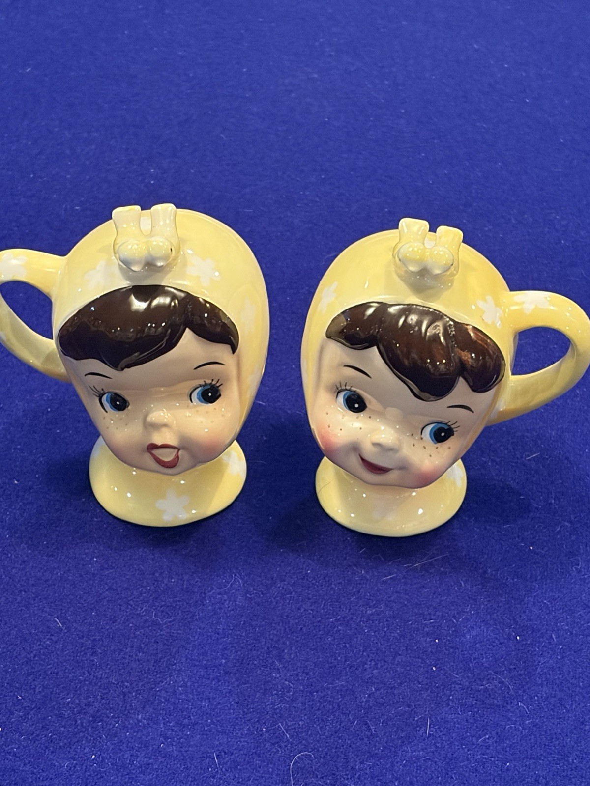 Vintage Napco Miss Cutie Pie Yellow Salt & Pepper Shakers 1950s Japan Excellent Vintage Napco Miss Cutie Pie Yellow Salt & Pepper Shakers 1950s Japan Excellent