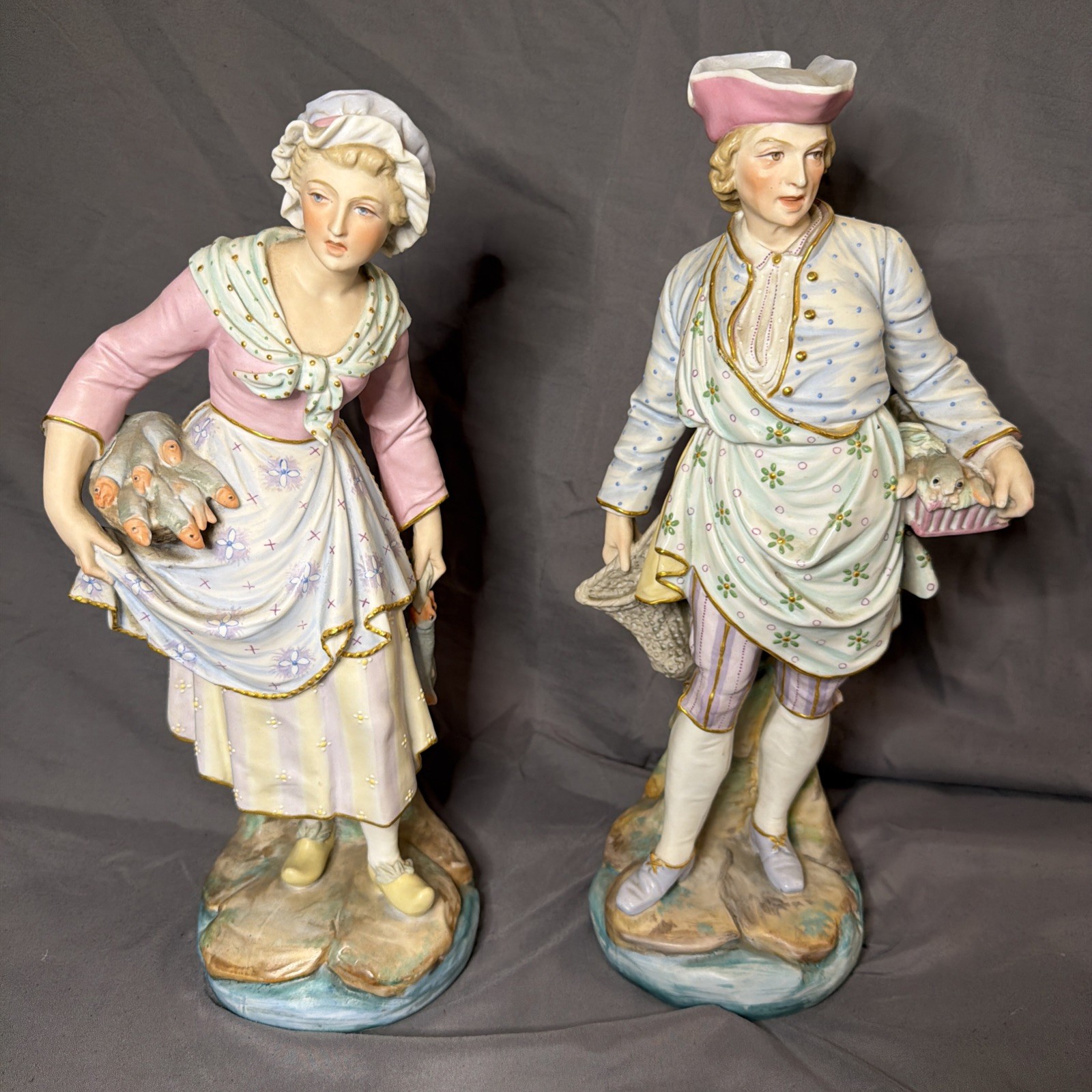 Antique Vion & Baury French Bisque Porcelain Figurines Pair 15" Green Anchor Antique Vion & Baury French Bisque Porcelain Figurines Pair 15" Green Anchor