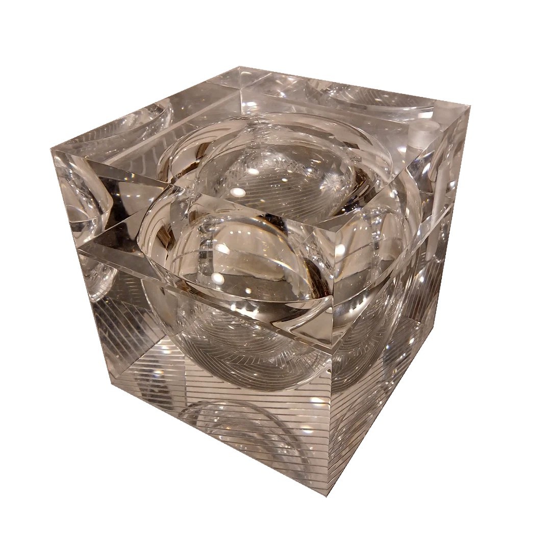 Vtg MCM Albrizzi 7.5" Lucite Etched Base Sphere Cube Ice Bucket Escher Trippy Vtg MCM Albrizzi 7.5" Lucite Etched Base Sphere Cube Ice Bucket Escher Trippy