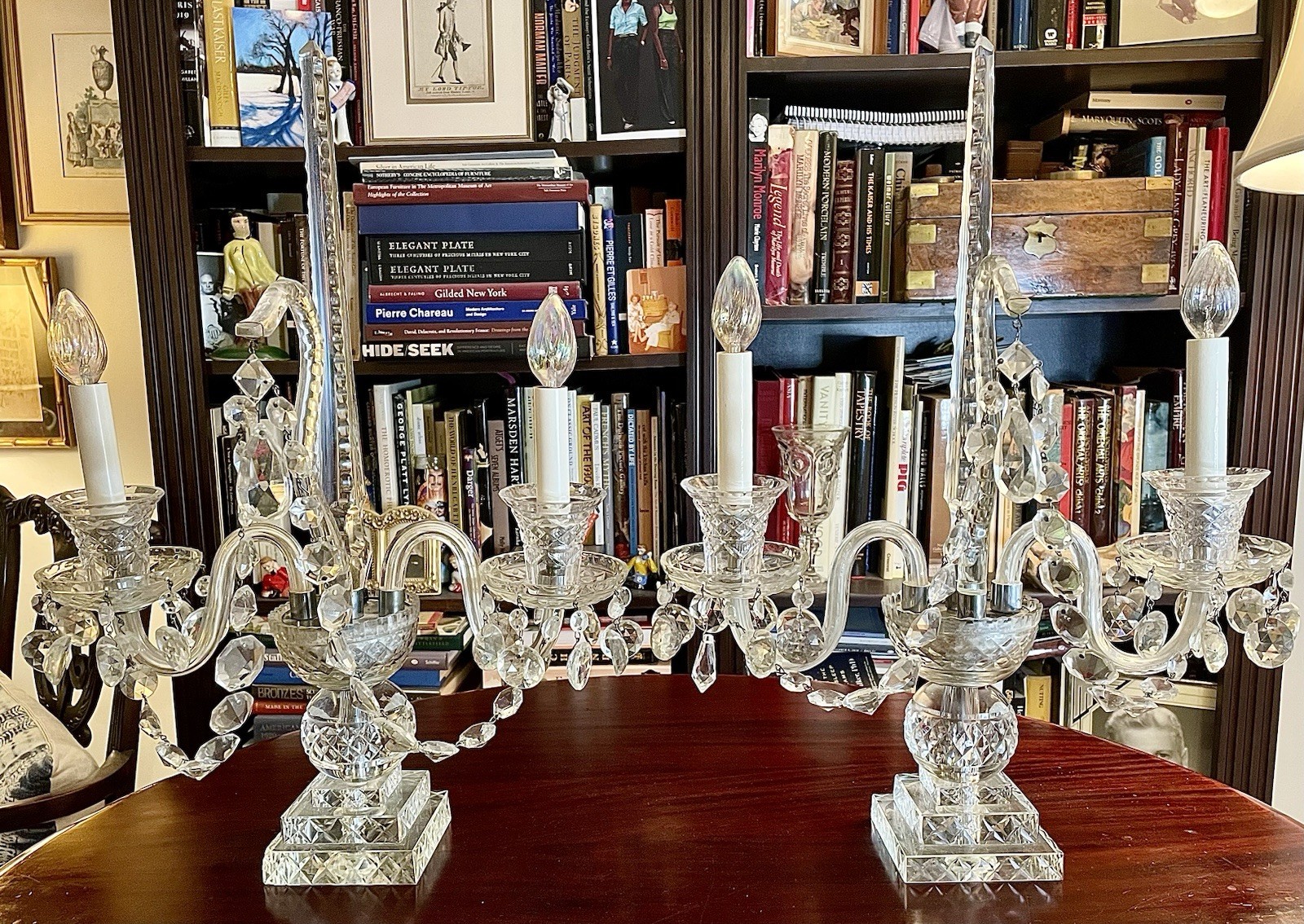 Vintage Pair of Large Regency Style Electrified Crystal Candelabrum Vintage Pair of Large Regency Style Electrified Crystal Candelabrum