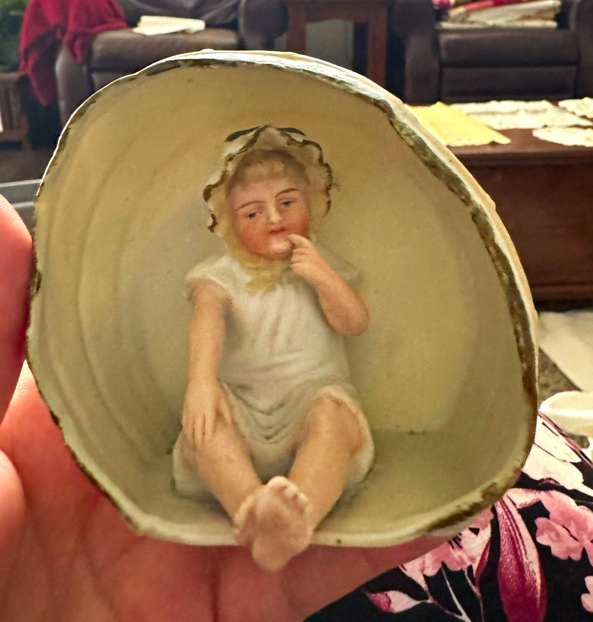 antique German porcelain bisque "piano baby" figurine late 1800s/early 1900s antique German porcelain bisque "piano baby" figurine late 1800s/early 1900s