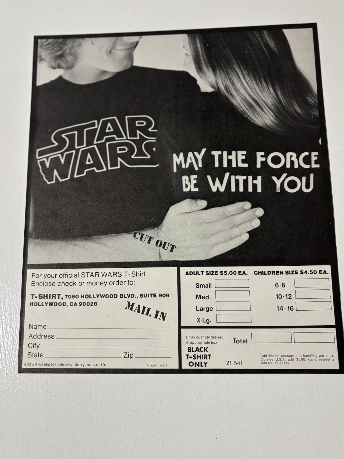 STAR WARS 1970’s Official vintage t-shirt order form 2T-541 MAIL IN STAR WARS 1970’s Official vintage t-shirt order form 2T-541 MAIL IN