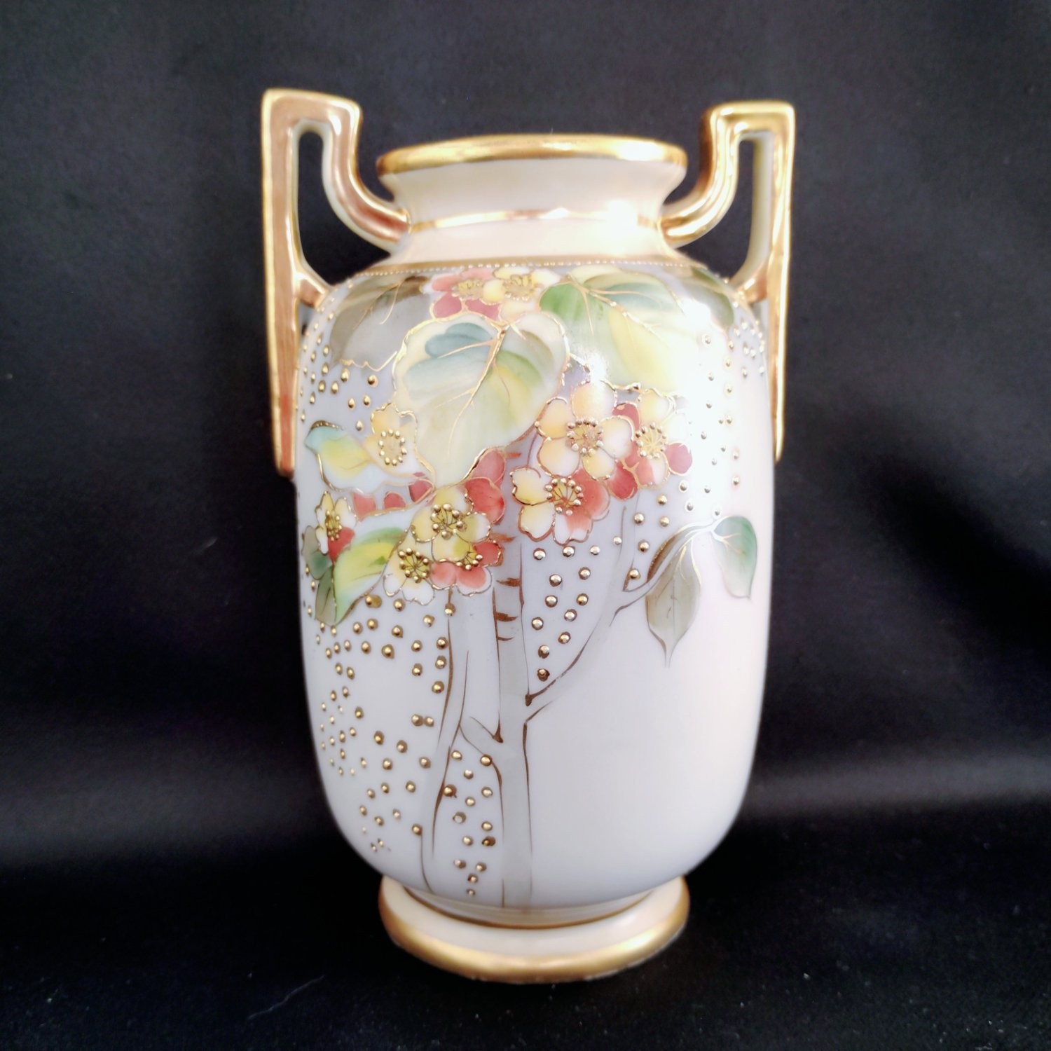 Antique Morimura Brothers Nippon Porcelain Two Handled Vase Hand Painted Moriage Antique Morimura Brothers Nippon Porcelain Two Handled Vase Hand Painted Moriage