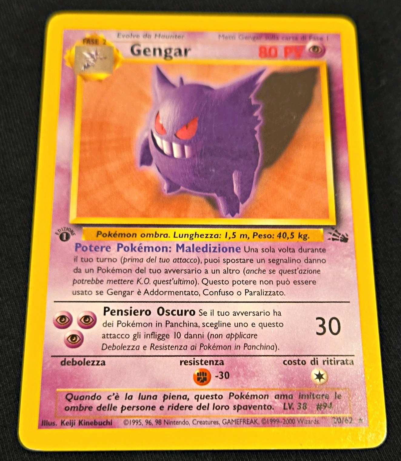 Pokémon Wizards Gengar 20/62 Italian Trading Card 2000 Original TCG Pokémon Wizards Gengar 20/62 Italian Trading Card 2000 Original TCG