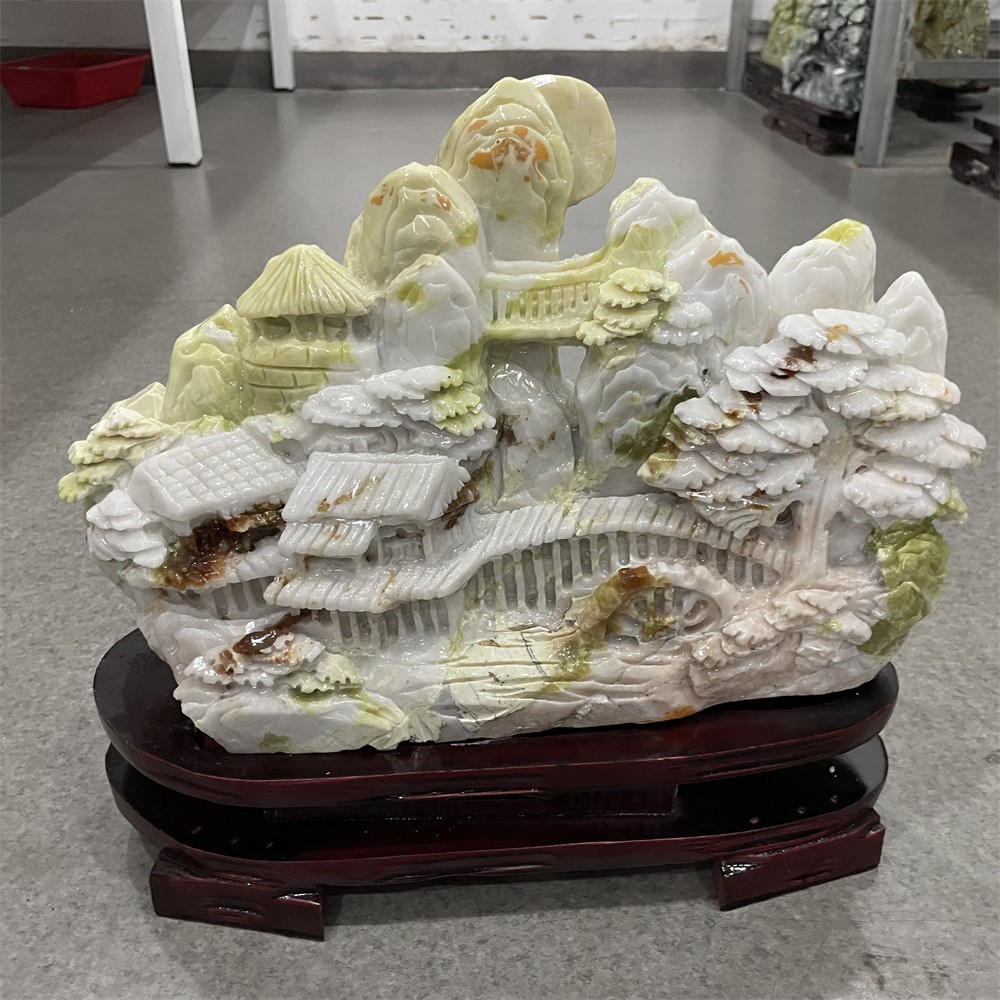 20.5LB 13.1" Rare A++Natural Xiuyan Jade Shanshui Ornament Crystal Quartz Decor 20.5LB 13.1" Rare A++Natural Xiuyan Jade Shanshui Ornament Crystal Quartz Decor