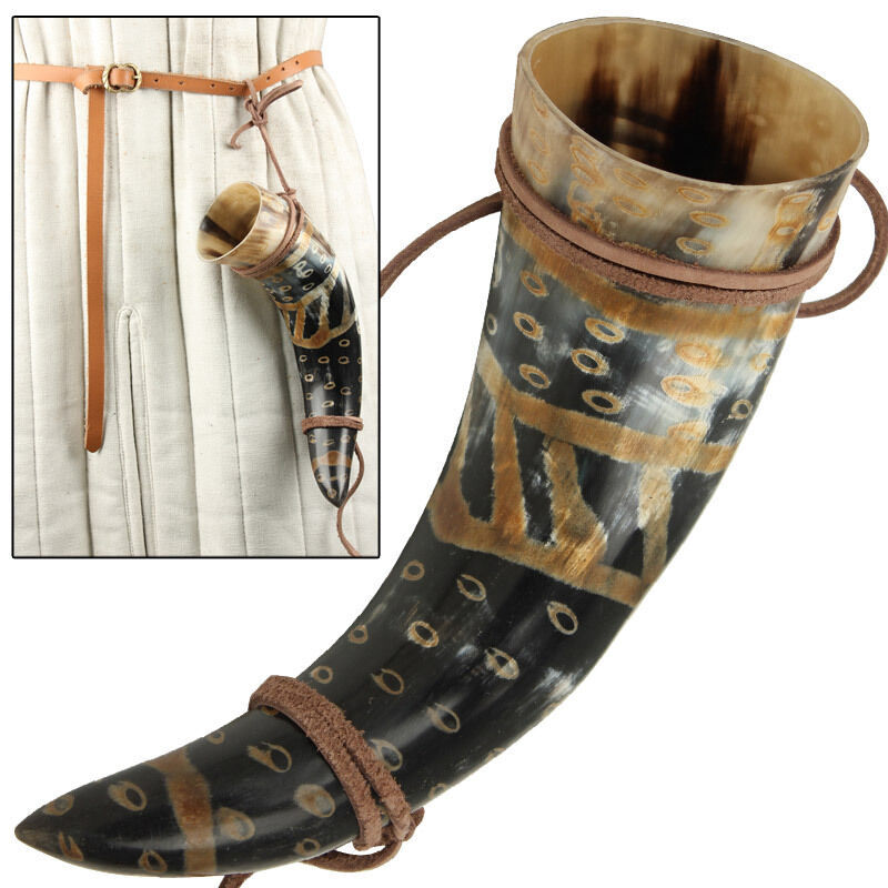 Viking Drinking Horn Norman Leather Holder - Fire Burned Snakeskin Design Viking Drinking Horn Norman Leather Holder - Fire Burned Snakeskin Design