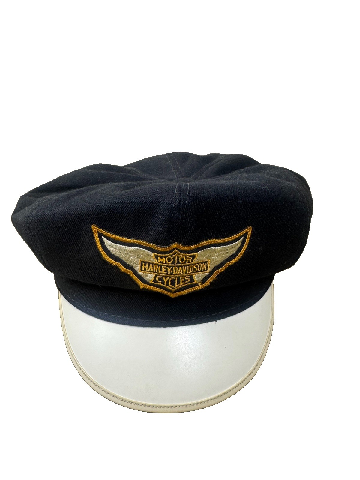 Vtg Harley Davidson Motor Cycles Biker Captain Hat Cap Embroidered Large Vtg Harley Davidson Motor Cycles Biker Captain Hat Cap Embroidered Large